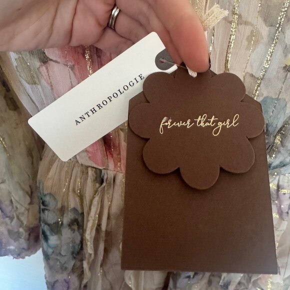 NEW Anthropologie Forever That Girl Lurex Mini Dress Floral Long Sleeve Medium - Picture 10 of 14